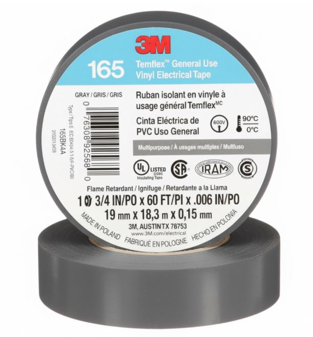 3M™ 165 Vinyl Electrical Tape, Gray, 3/4 in x 60 ft