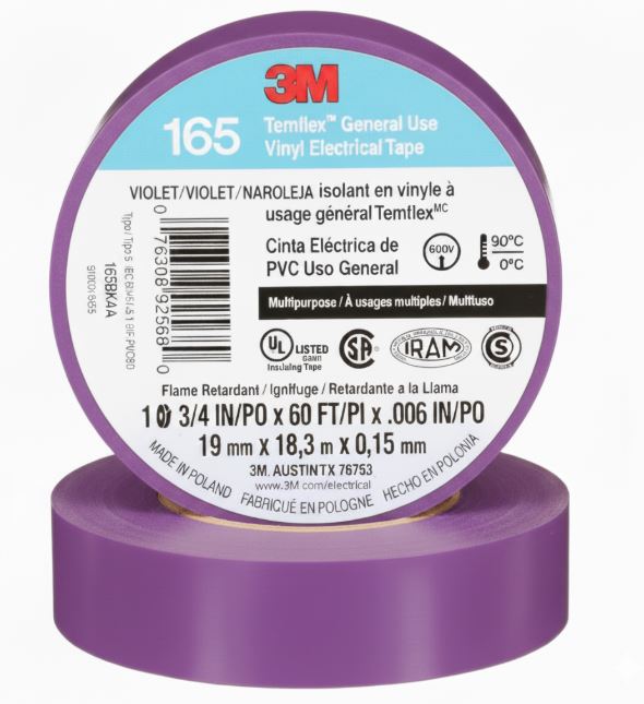 3M™ 165 Vinyl Electrical Tape, Purple, 3/4 in x 60 ft