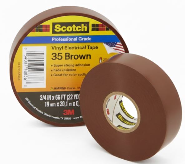 3M™ 35 Vinyl Color-Coding Tape, Brown, 3/4 in x 66 ft