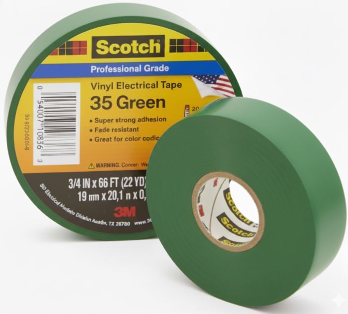 3M™ 35 Vinyl Color-Coding Tape, Green, 3/4 in x 66 ft