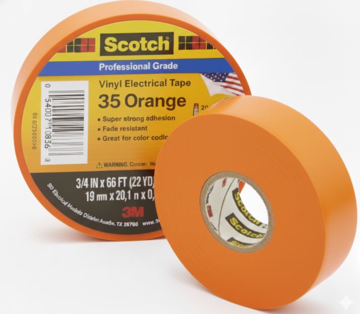 3M™ 35 Vinyl Color-Coding Tape, Orange, 3/4 in x 66 ft