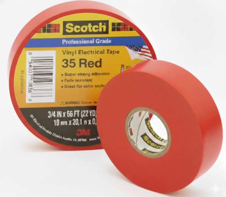 3M™ 35 Vinyl Color-Coding Tape, Red, 3/4 in x 66 ft