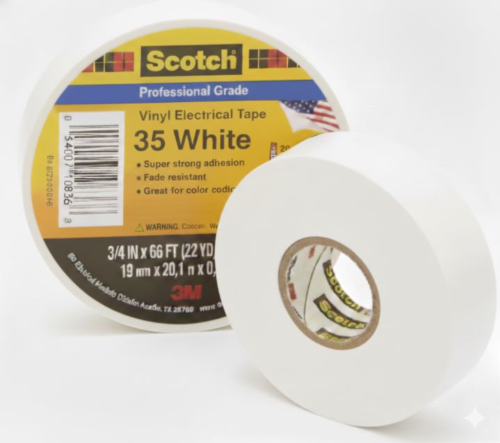 3M™ 35 Vinyl Color-Coding Tape, White, 3/4 in x 66 ft