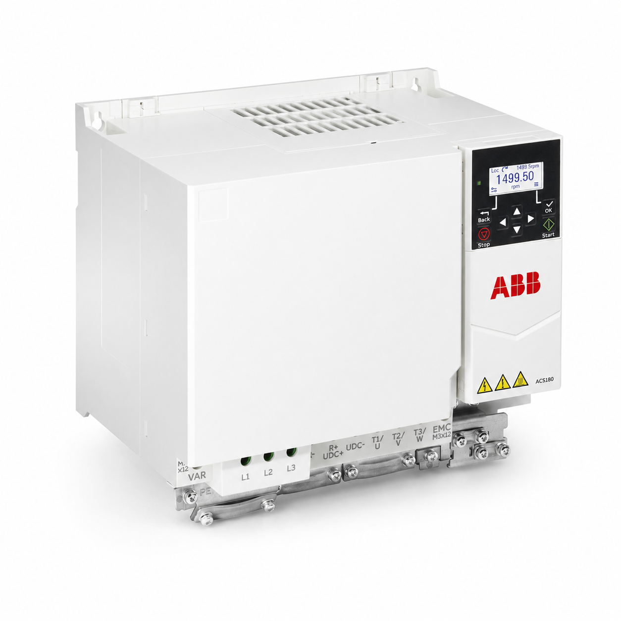 ABB ACS180-04S-050A-4 30 HP VFD, 50 A IEC, 380-480 VAC, 3-Phase, R4 Frame