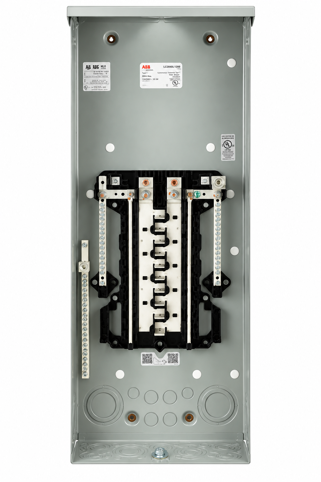 ABB PowerMark Gold 1-Phase Main Lug Convertible Load Center, 200 A, 120/240 VAC, 65 kAIC, 20 Spaces, 40 Circuits, NEMA 3R