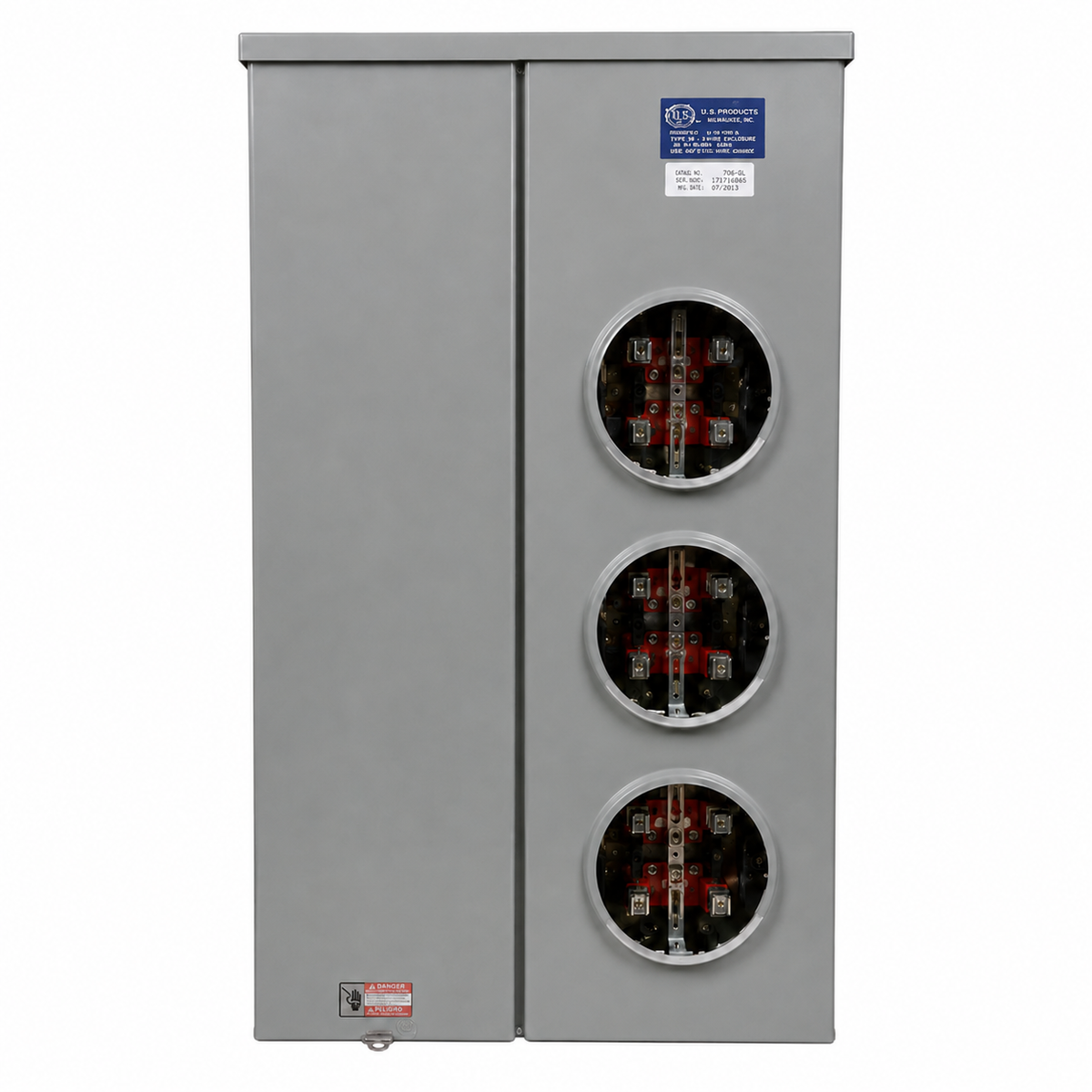 ASF® Meter Bank (R), 3-Socket, 100 A, 1-Phase, Aerial Overhead, Galvanized Steel