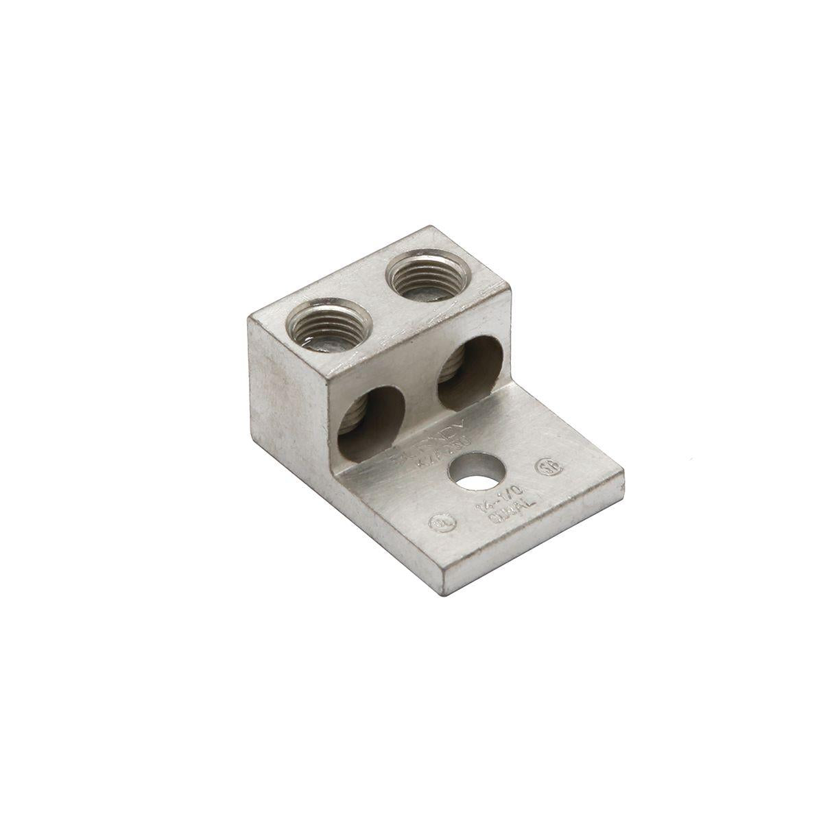 BURNDY® K2A25U K2A-U Dual Rated Universal Mechanical Bolted Lug and Terminal, 14 to 1/0 AWG Copper/Stranded Aluminum Conductor, 1/4 in Stud, 1 Bolt Hole, Aluminum