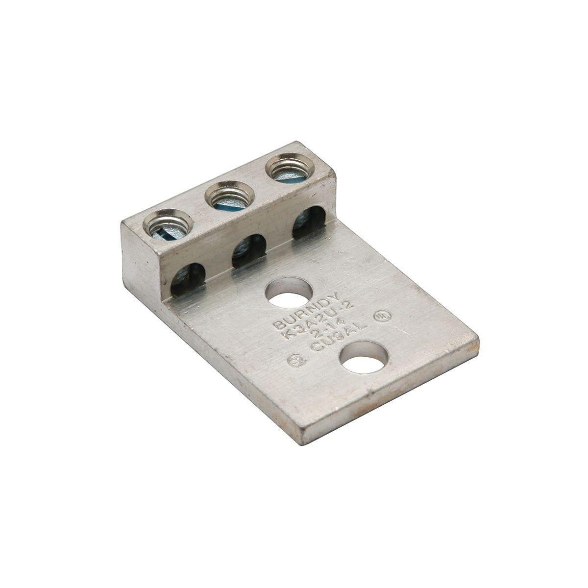 BURNDY® K3A2U2 K3A-U Dual Rated Universal Mechanical Bolted Lug and Terminal, 14 to 2 AWG Copper/Stranded Aluminum Conductor, 5/16 in Stud, 2 Bolt Holes, Aluminum
