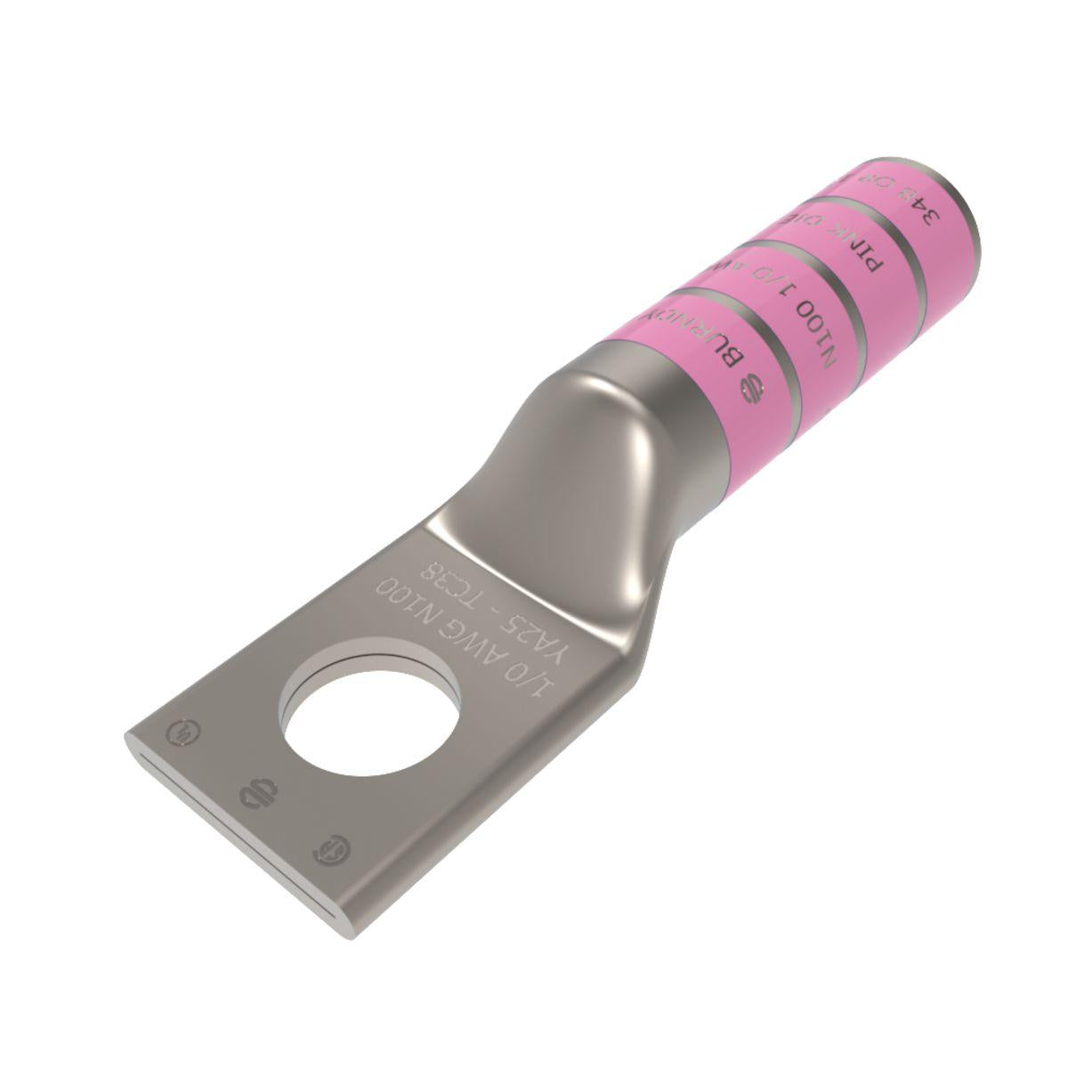 BURNDY® HYLUG™ YA25 YA Series 1-Hole Uninsulated Compression Lug, 1/0 AWG Stranded Copper Conductor, Die Code: 12, 5/16 in Stud, Tin Plated Copper