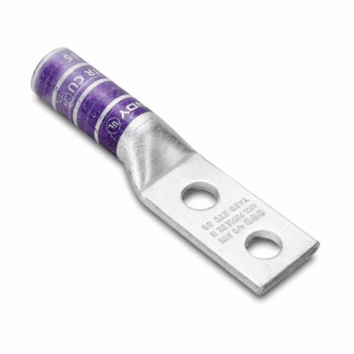 BURNDY® YA25-2N Copper Compression Lug, 2-Hole, Long Barrel, 1/2" Stud, 1/0 AWG, Tin-Plated