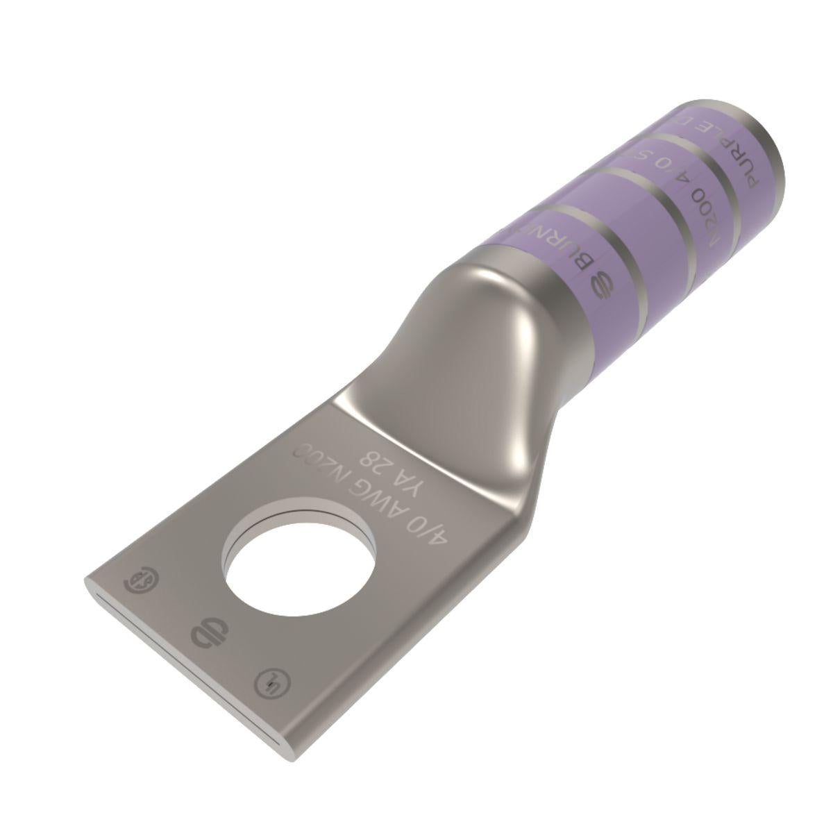 BURNDY® HYLUG™ YA28 YA Series 1-Hole Uninsulated Compression Lug, 4/0 AWG Stranded Copper Conductor, Die Code: 15, 1/2 in Stud, Tin Plated Copper