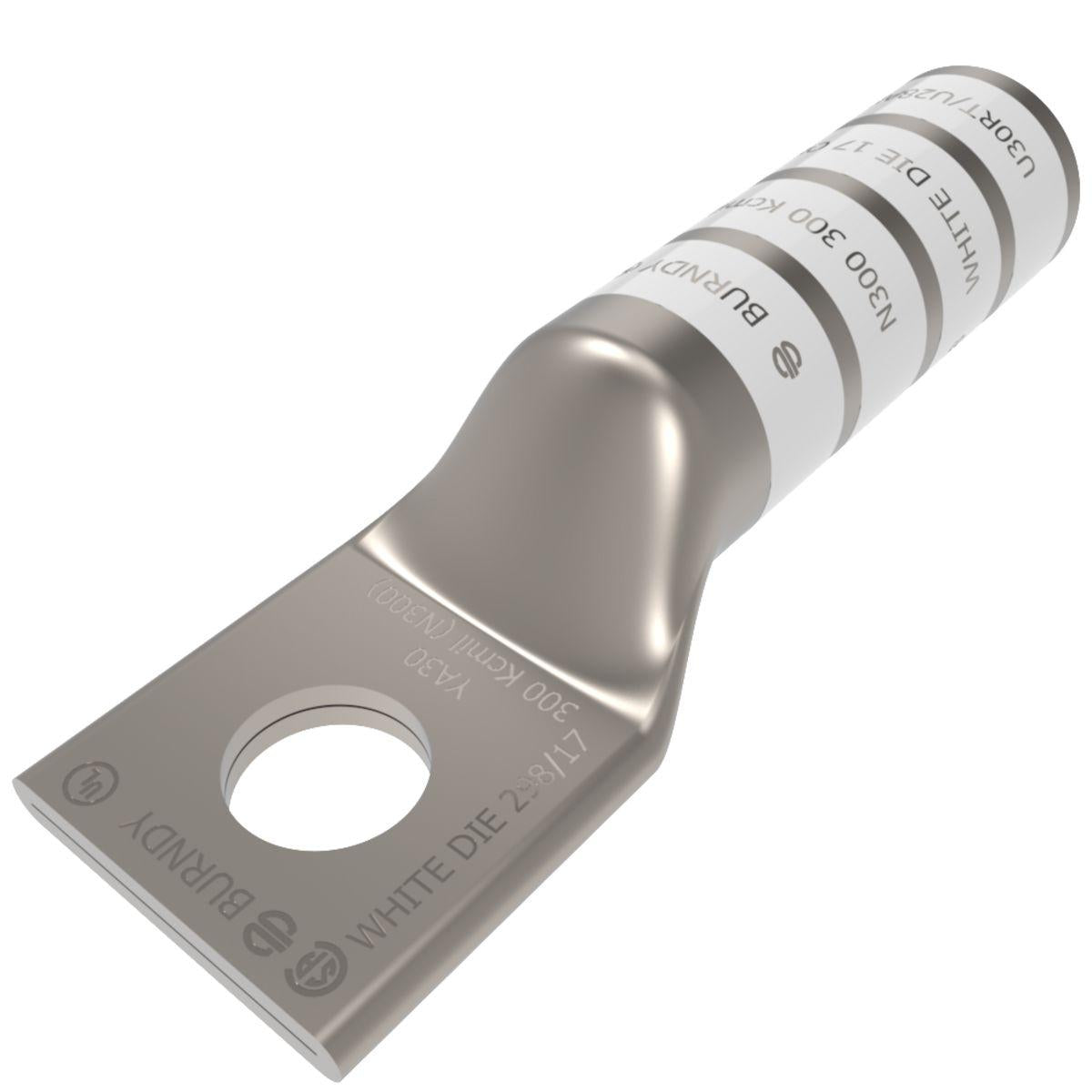 BURNDY® HYLUG™ YA30 YA Series 1-Hole Uninsulated Compression Lug, 300 kcmil Stranded Copper Conductor, Die Code: 17/298, 1/2 in Stud, Tin Plated Copper