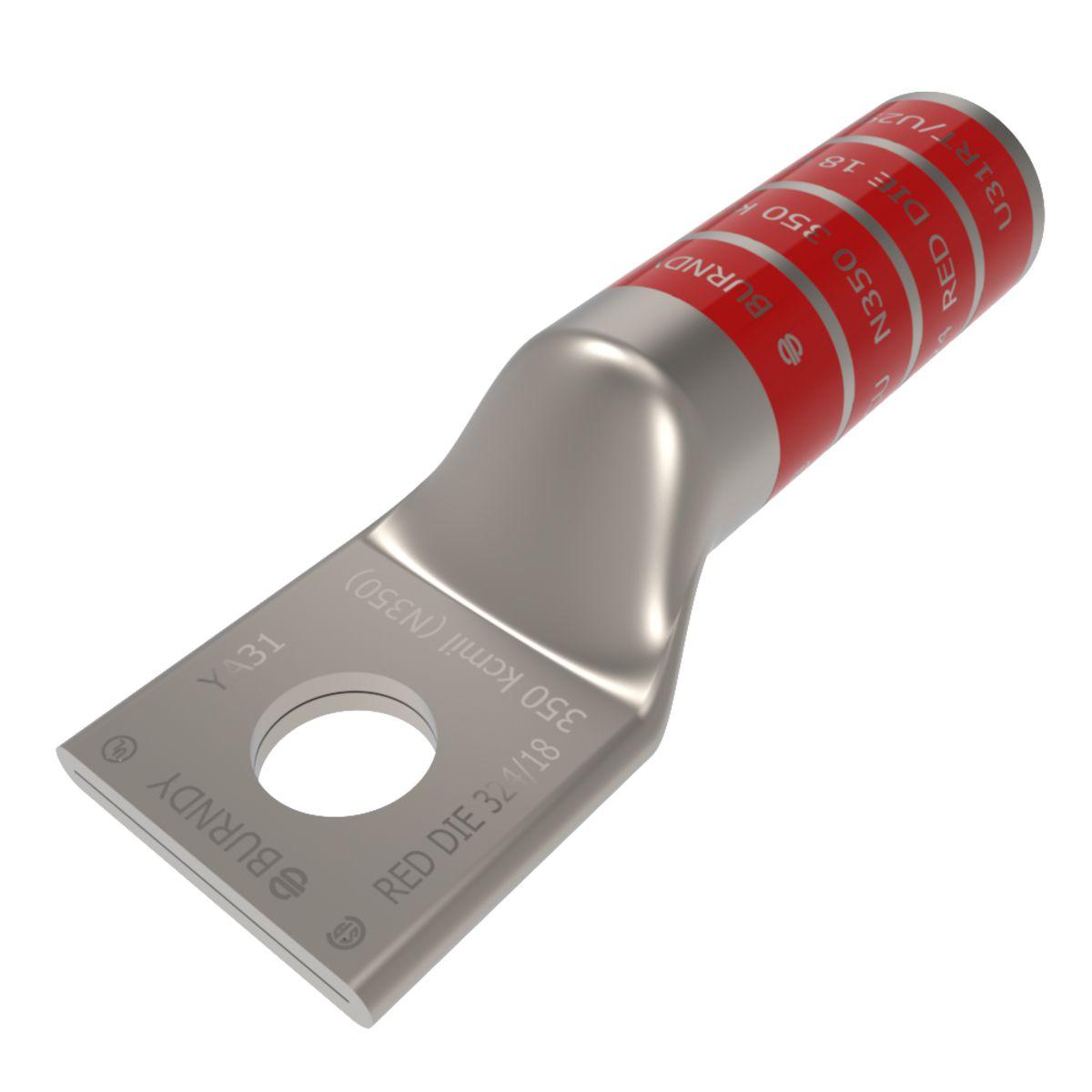 BURNDY® HYLUG™ YA31 YA Series 1-Hole Uninsulated Compression Lug, 350 kcmil Stranded Copper Conductor, Die Code: 18/324, 1/2 in Stud, Tin Plated Copper