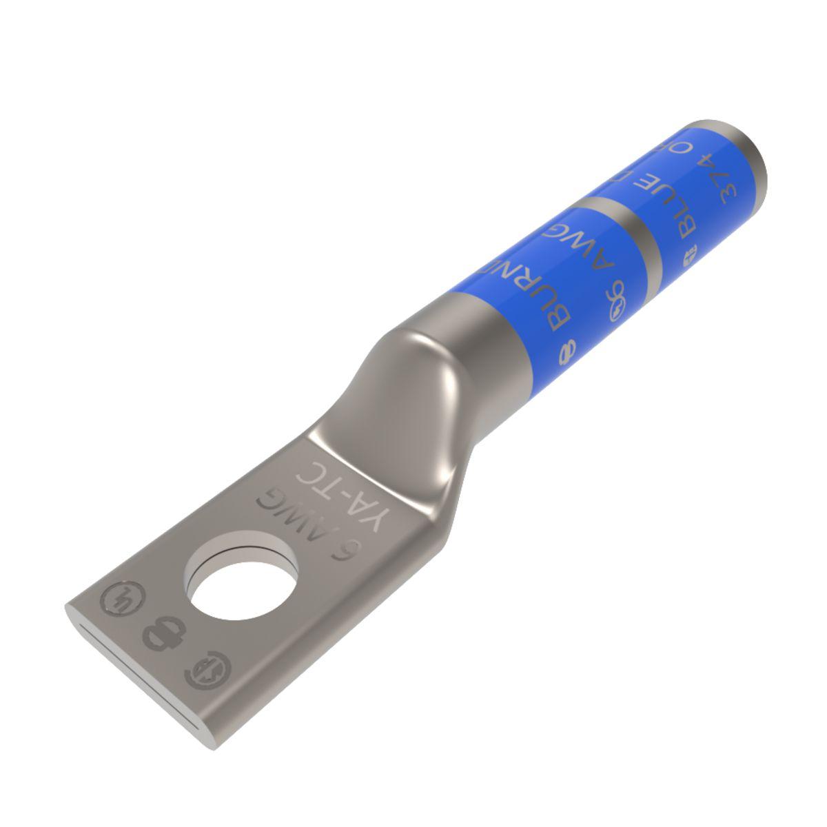 BURNDY® HYLUG™ YA6C 1-Hole Compression Lug, 6 AWG Stranded Copper Conductor, Die Code: 7, 1/4 in Stud, Tin Plated Copper