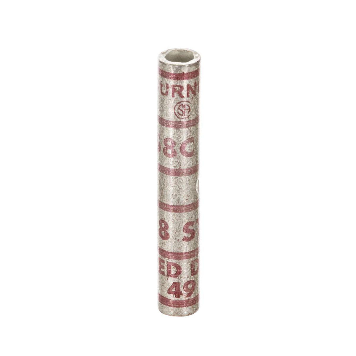 BURNDY® HYLINK™ YS8C Type YS Long Barrel Compression Butt Splice, 8 AWG Conductor, 1-3/4 in L, Long Barrel, Copper, Red