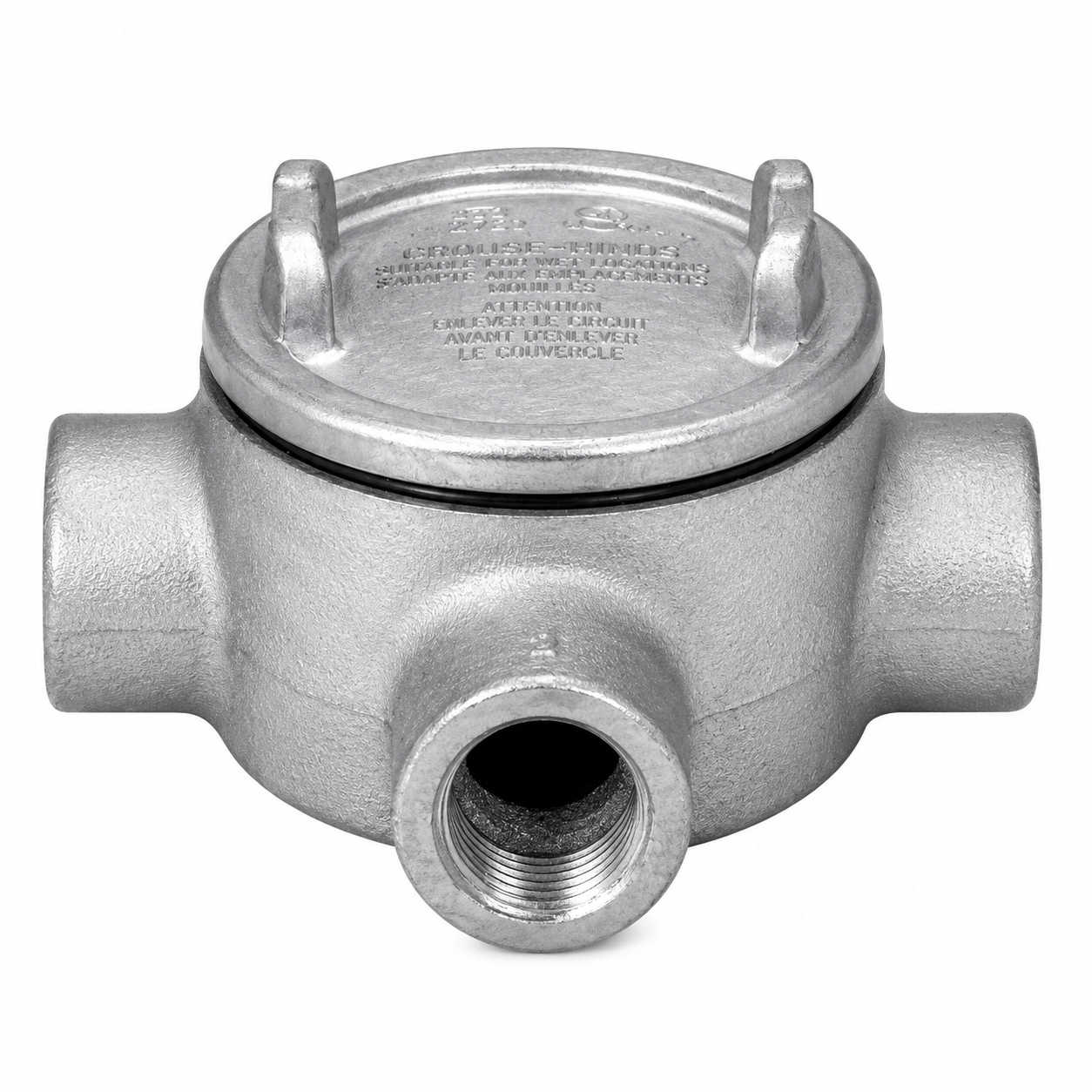 Eaton Crouse-Hinds GUAT26-SA GUA Condulet Outlet Box with Cover, T Shape, 3/4 in. Trade Size, Copper-Free Aluminum