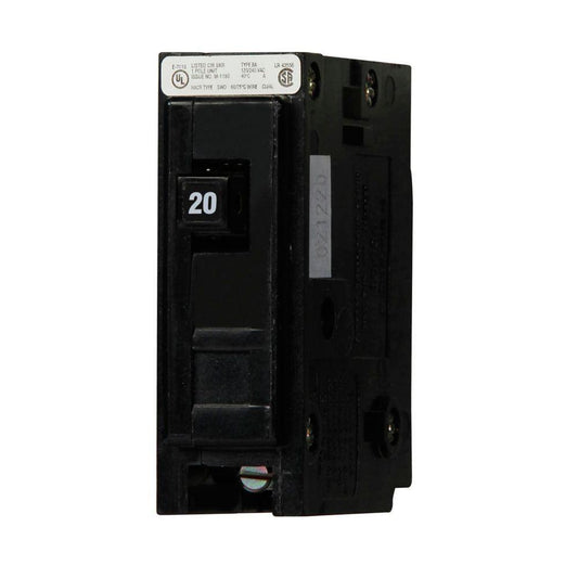 EATON QuickLag® BAB1020 Type BAB Miniature Circuit Breaker, 120/240 VAC, 20 A, 10 kA Interrupt, 1 Pole, Non-Interchangeable Thermal Magnetic Trip