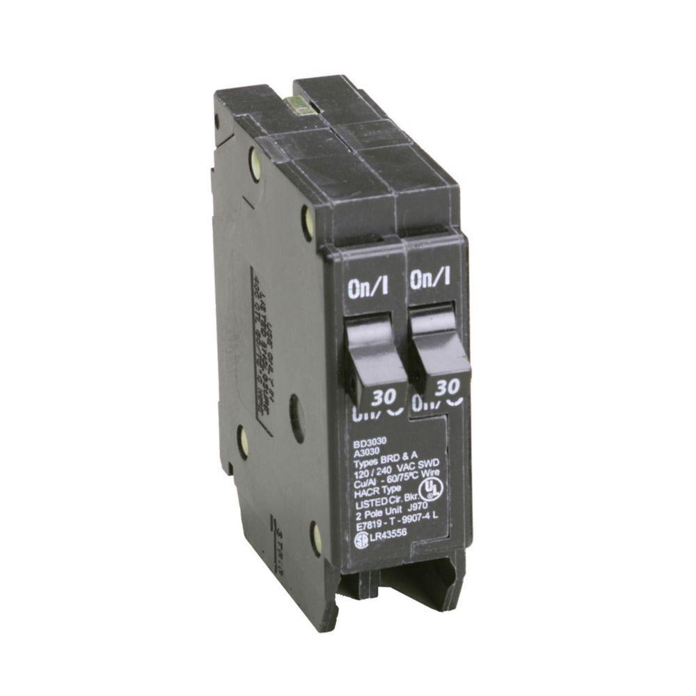 EATON BD3030 Type BD Duplex Molded Case Circuit Breaker, 120 VAC, 30 A, 10 kA Interrupt, 1 Pole, LI Trip