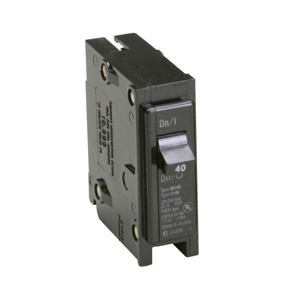 EATON BR140 Type BR Circuit Breaker, 120/240 VAC, 40 A, 10 kA Interrupt, 1 Pole, LI Trip