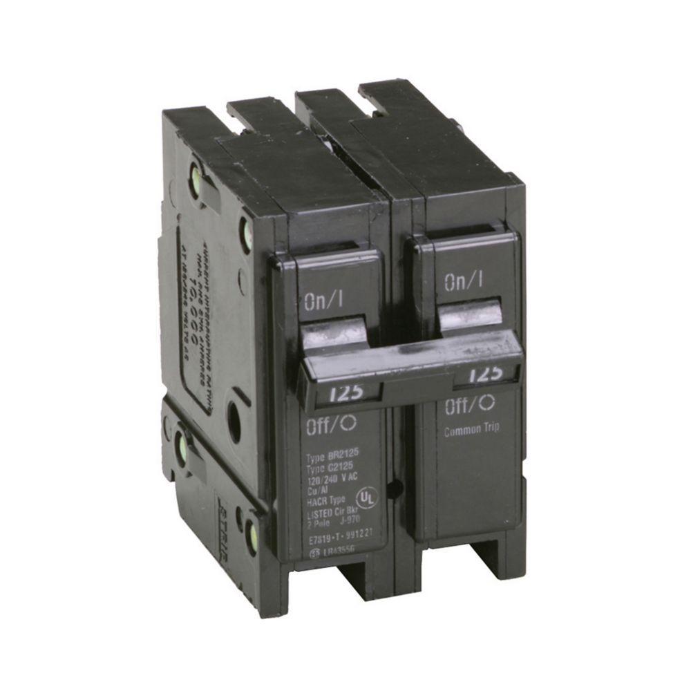 EATON BR2125 Type BR Circuit Breaker, 120/240 VAC, 125 A, 10 kA Interrupt, 2 Poles, Common/Thermal Magnetic Trip