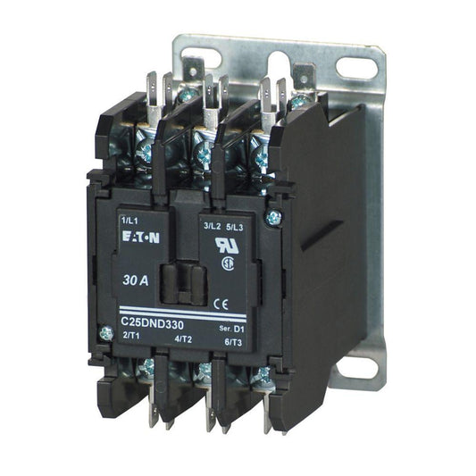 EATON C25DND330A Definite Purpose Contactor, 110 to 120 VAC Coil, 30 A Inductive/40 A Resistive, 3 Poles