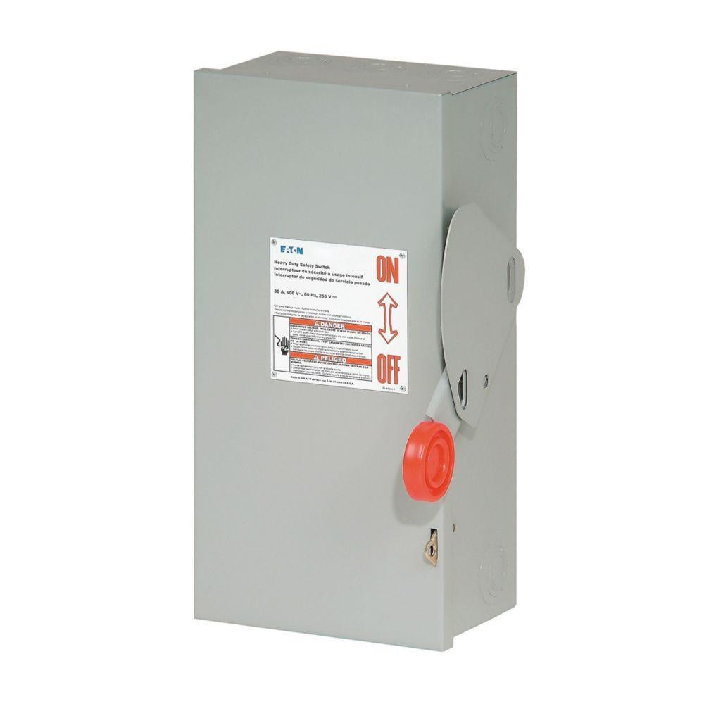 EATON DH361FGK DH Series Heavy Duty Fusible Safety Switch, 600 VAC, 30 A, 10 hp, 20 hp, TPST Contact, 3 Poles