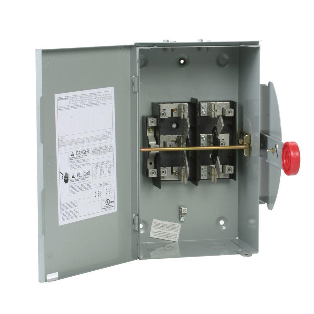 EATON DT223URH-N H Series Compact Design Double Throw General Duty Non-Fusible Rainproof Safety Switch With Solid Neutral, 240 VAC, 100 A, DPDT Contact, 2 Poles