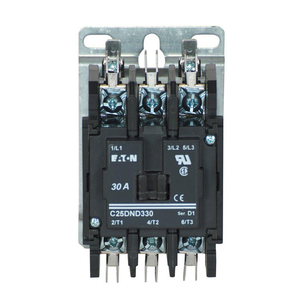 EATON C25DND330A Definite Purpose Contactor, 110 to 120 VAC Coil, 30 A Inductive/40 A Resistive, 3 Poles