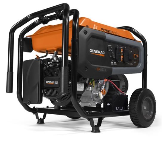 Generac® GP8000E Portable Generator, 8000W Running / 10000W Starting, 420cc OHV, Electric Start, 120/240V, COsense, HomeLink Compatible