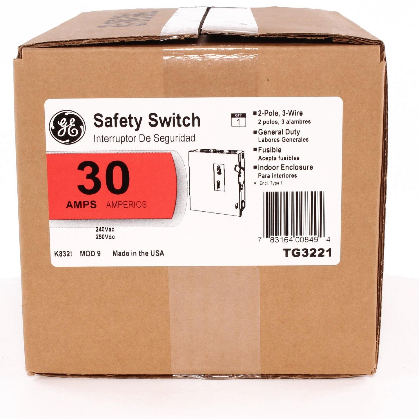 GE Spec-Setter TG3221 TG Series Fusible General Duty Safety Switch, 240 VAC, 30 A, 1.5 hp Standard Fuse/3 hp Time Delay, 2 Poles