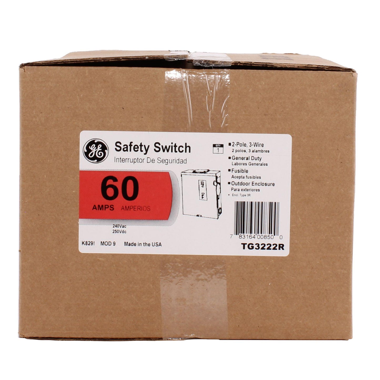 GE Spec-Setter TG3222R TG Series Fusible General Duty Safety Switch, 240 VAC, 60 A, 3 hp Standard Fuse/10 hp Time Delay, 2 Poles
