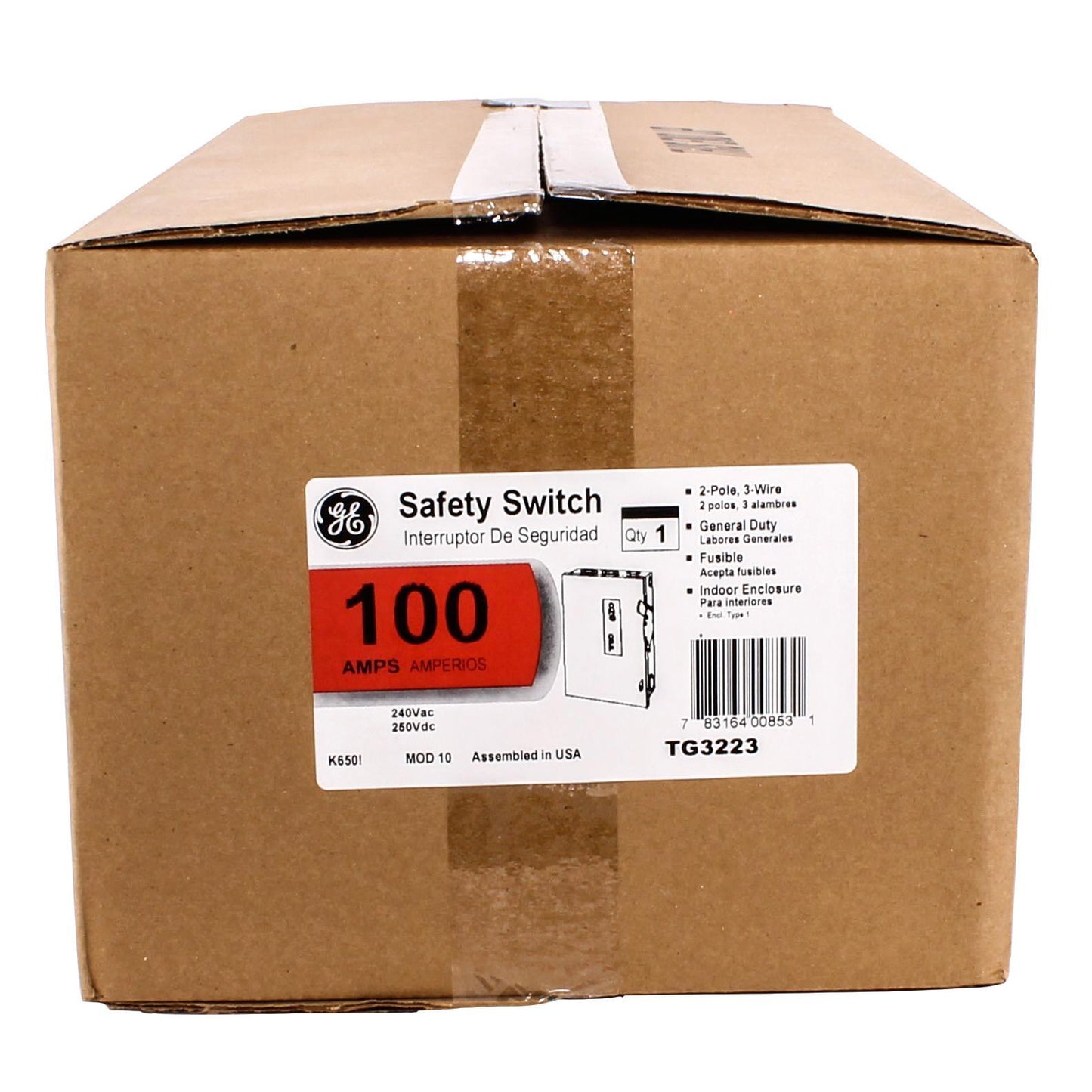 GE Spec-Setter TG3223 TG Series Fused General Duty Safety Switch, 240 VAC, 100 A, 7-1/2 hp Standard Fuse/15 hp Time Delay, 2 Poles