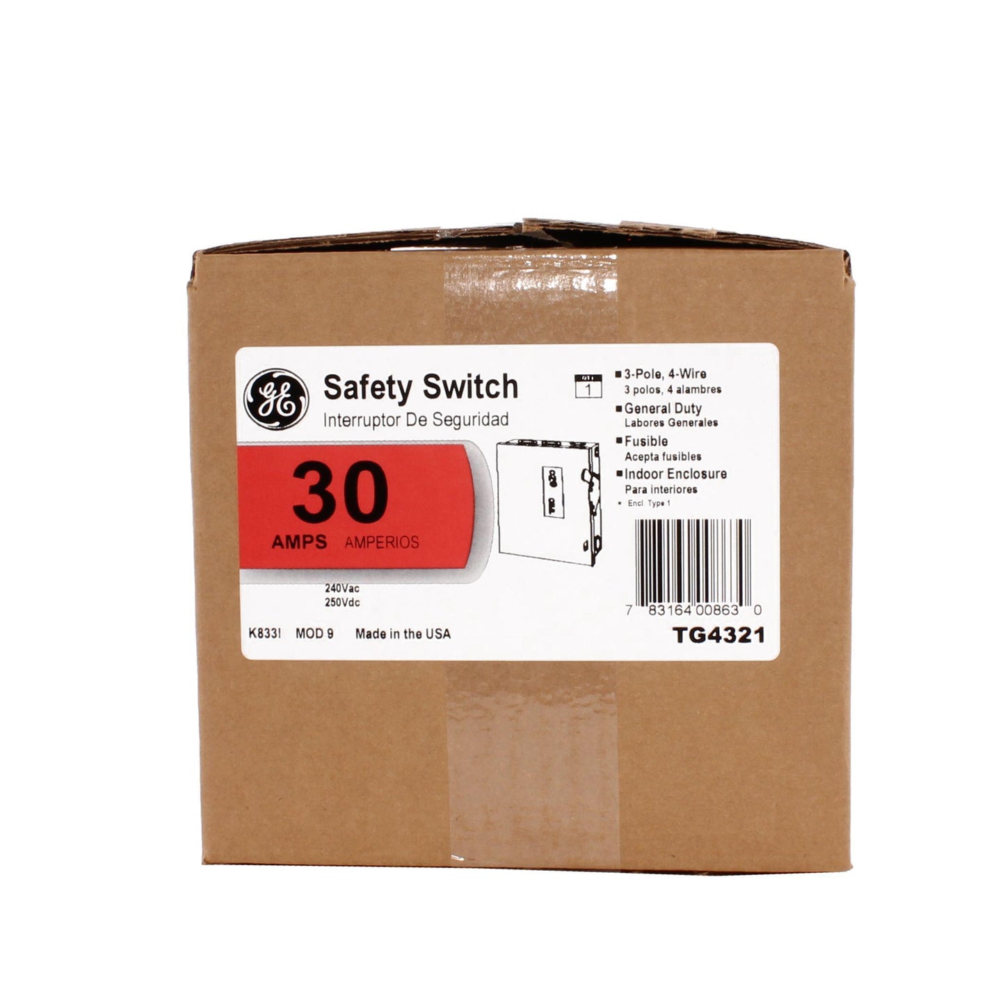 GE Spec-Setter TG4321 TG Series Fusible General Duty Safety Switch, 240 VAC, 30 A, 1.5 hp Standard Fuse/3 hp Time Delay, 3 Poles