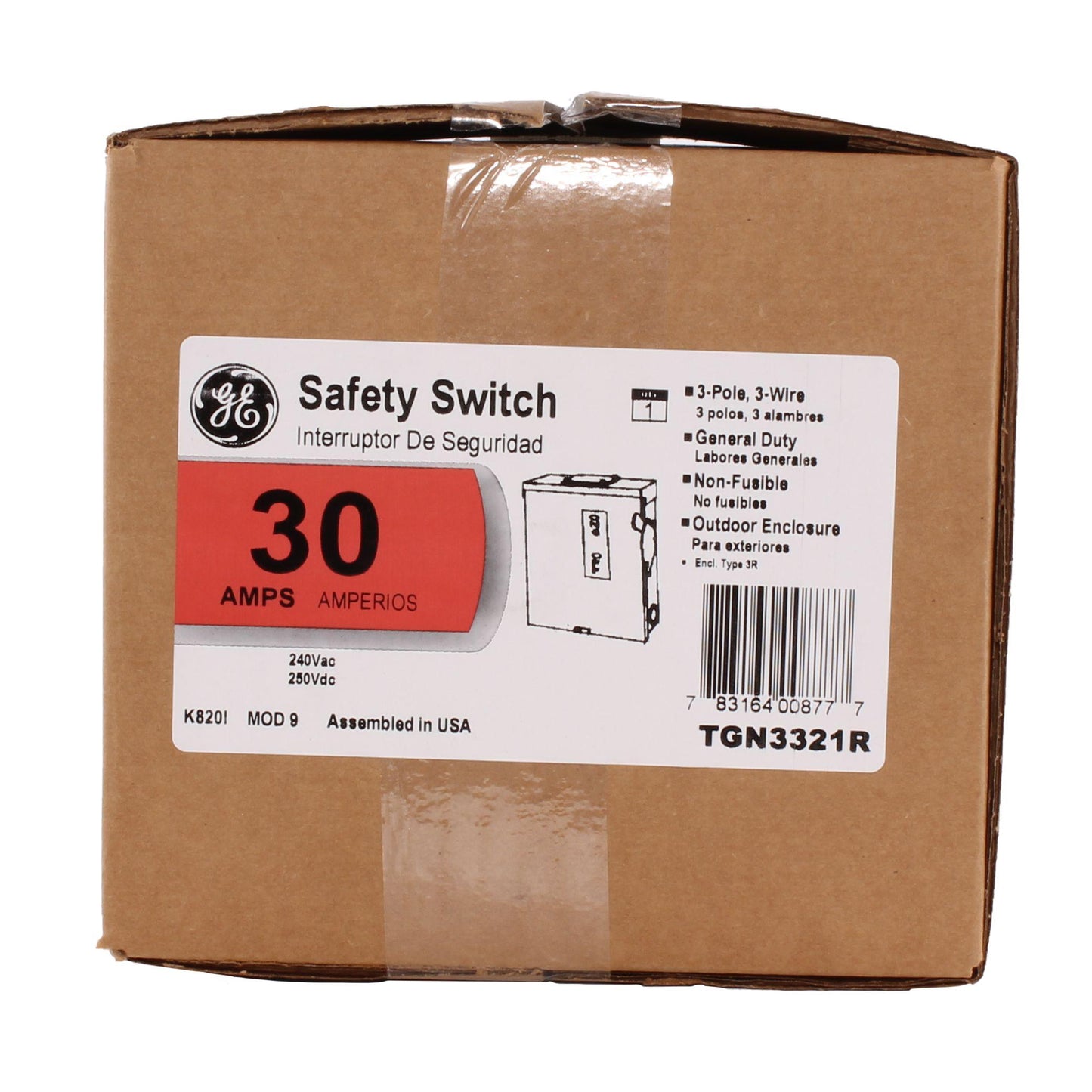 GE Spec-Setter TGN3321R General Duty Non-Fusible Safety Switch, 240 VAC, 30 A, 3 hp Standard Fuse/7-1/2 hp Time Delay, 3 Poles