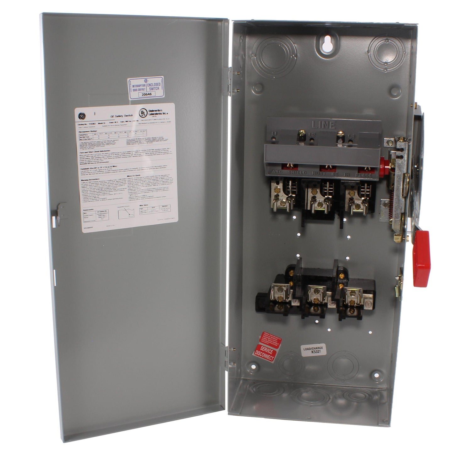 GE Spec-Setter TH3362 TH Series Fusible Heavy Duty Safety Switch, 600 VAC, 60 A, 15 hp Standard Fuse/50 hp Time Delay, 3 Poles