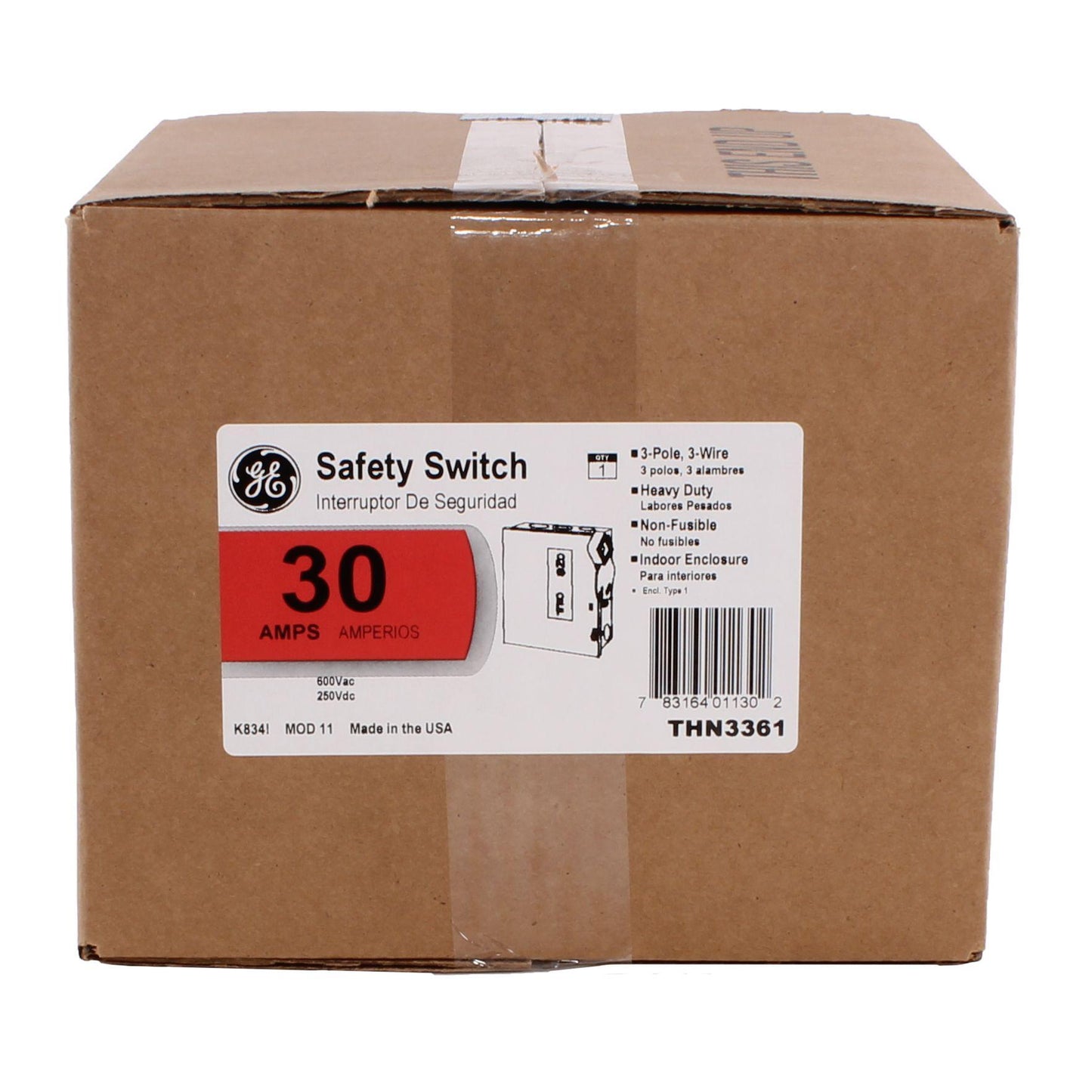 GE Spec-Setter THN3361 Heavy Duty Non-Fusible Safety Switch, 600 VAC, 30 A, 30 hp, 3 Poles