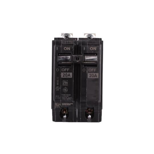 GE THQB2120 Type THQB Molded Case Miniature Circuit Breaker, 120/240 VAC, 20 A, 10 kA Interrupt, 2 Poles, Common/LI/Thermal Magnetic Trip