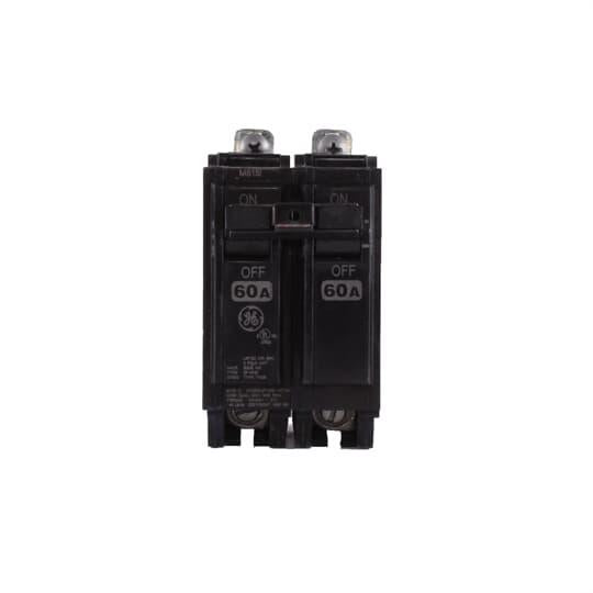 GE Q-Line® THQB2160 Miniature Circuit Breaker, 120/240 VAC, 60 A, 10 kA Interrupt, 2 Poles, LI/Non-Interchangeable Trip