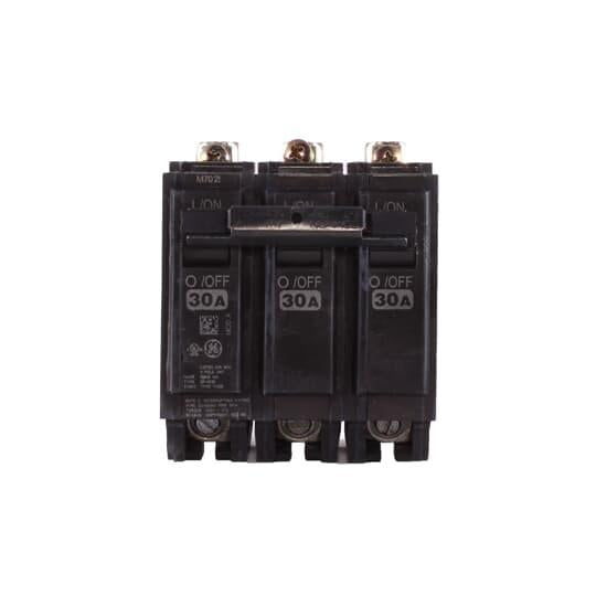 GE Q-Line® THQB32030 Miniature Circuit Breaker, 120/240 VAC, 30 A, 10 kA Interrupt, 3 Poles, LI/Non-Interchangeable Thermal Magnetic Trip