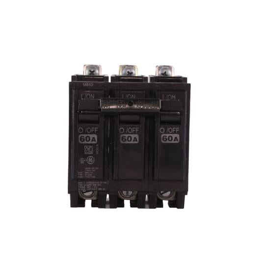 GE Q-Line® THQB32060 Miniature Circuit Breaker, 120/240 VAC, 60 A, 10 kA Interrupt, 3 Poles, LI/Non-Interchangeable Thermal Magnetic Trip