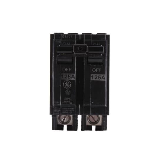 GE Q-Line® THQL21125 Type THQL Compact Molded Case Circuit Breaker, 120/240 VAC, 125 A, 10 kA Interrupt, 2 Poles, Non-Interchangeable Thermal Magnetic/LI Trip