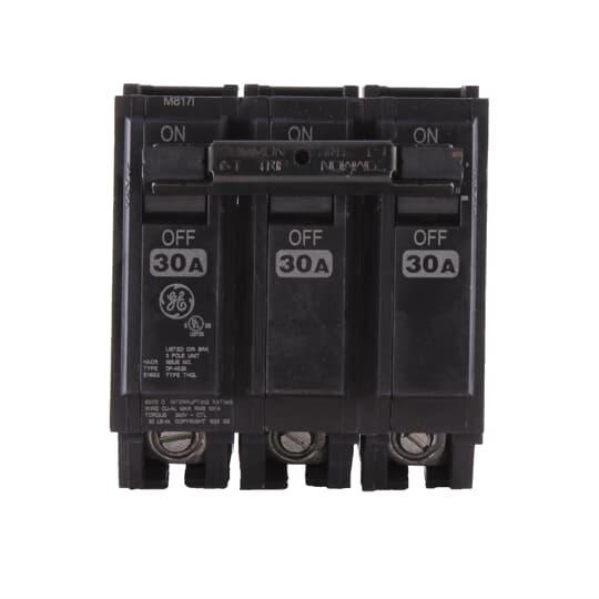 GE Q-Line® THQL32030 Type THQL Molded Case Circuit Breaker, 120/240 VAC, 30 A, 10 kA Interrupt, 3 Poles, LI/Non-Interchangeable Thermal Magnetic Trip