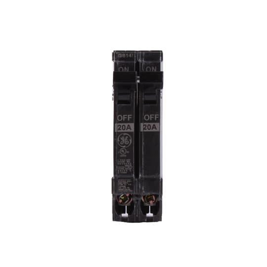 GE Q-Line® THQP220 Type THQP Compact Molded Case Circuit Breaker, 240 VAC, 20 A, 10 kA Interrupt, 2 Poles, LI/Non-Interchangeable Thermal Magnetic Trip