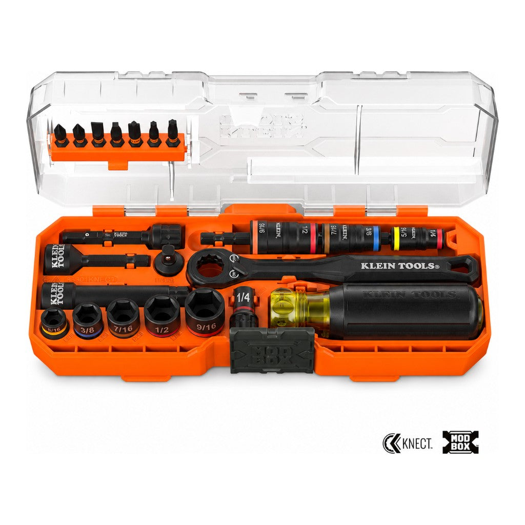 Klein Tools® 65301KNECT KNECT™ 23-Piece SAE Pass-Through and Flip Socket Starter Set