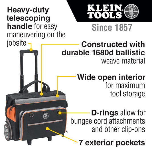 Klein® 55452RTB Tradesman Pro™ Rolling Tool Bag, 24-Pocket, 19-In