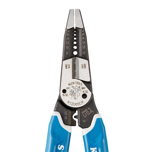 Klein® Klein-Kurve K12065CR Heavy Duty Wire Stripper/Cutter/Crimper Multi-Tool With (6) Stripping Holes, 18 to 8 AWG, 20 to 10 AWG, 8.3 in OAL, 32 to 6 AWG, 32 to 8 AWG Shearing, Forged Steel Body