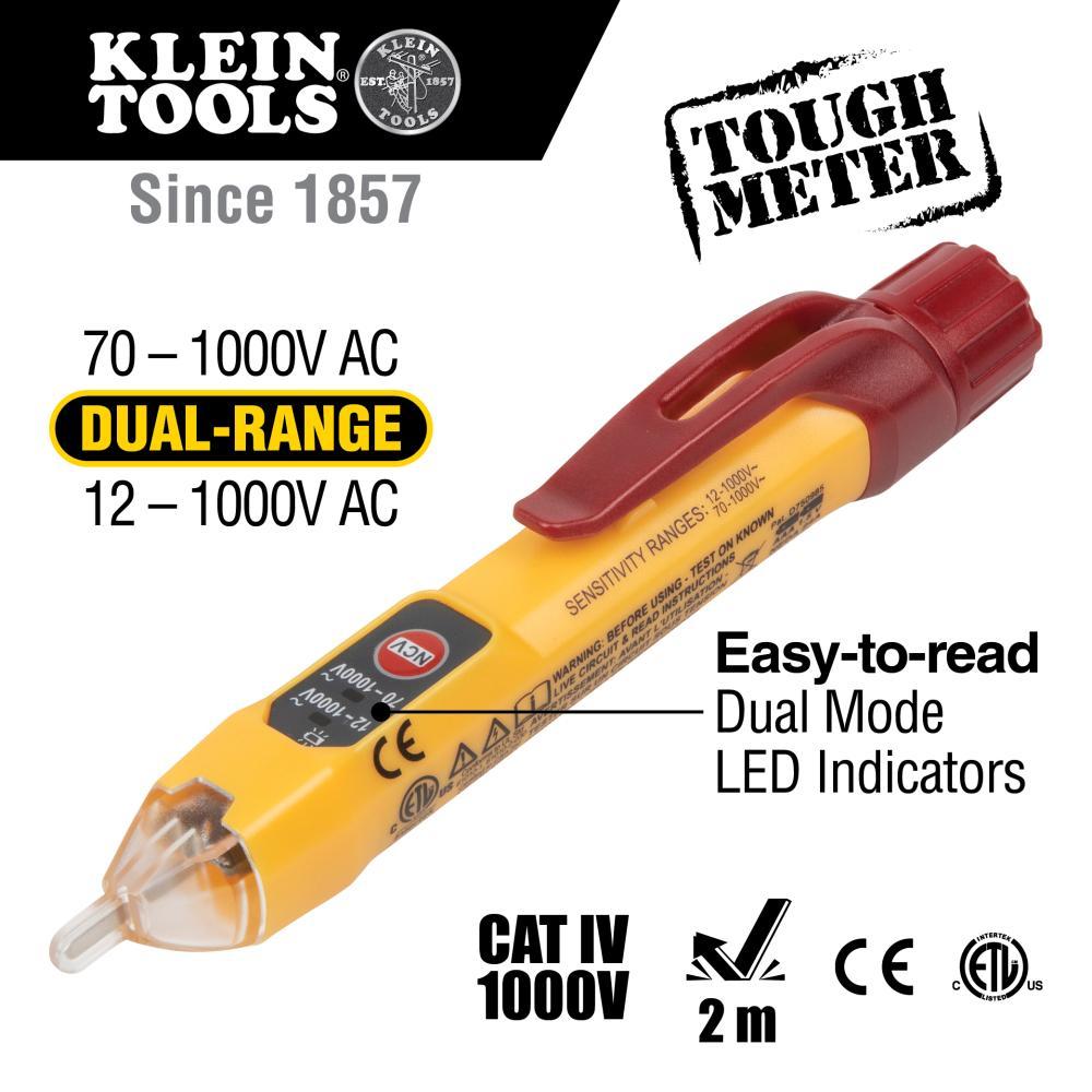Klein® NCVT2P Dual Range Non-Contact Voltage Tester, 70 to 1000 VAC/12 to 1000 VAC Max Measurable