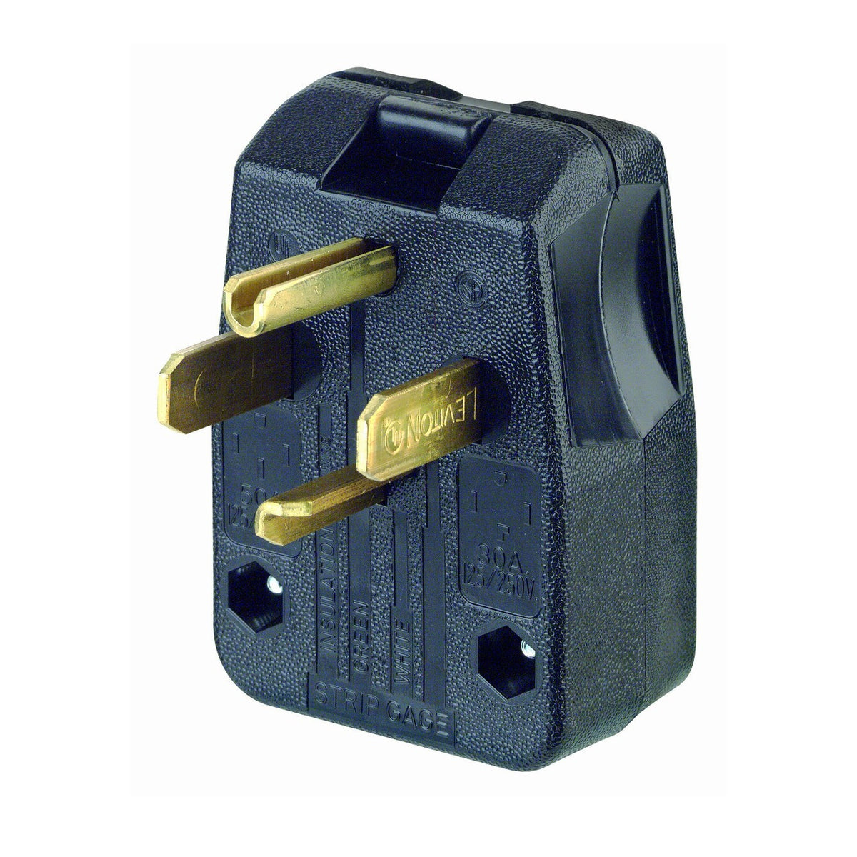 Leviton® 275-T Angled Cable Mount Dual Power Grounding Straight Blade Plug, 125/250 VAC, 30 A, 50 A, 3 Poles, 4 Wires, Black