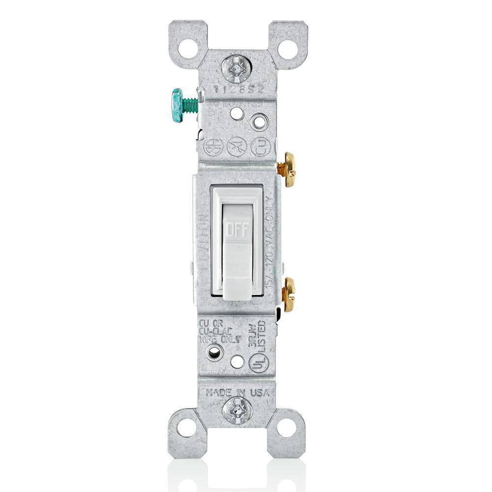 Leviton® 1451-2W Grounding Toggle Switch, 120 VAC, 15 A, 1/2, 2 hp Power Rating, SP Contact