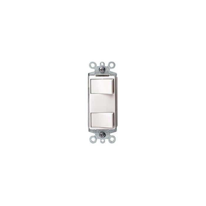 Leviton® Decora® 1754-W Dual Combination Switch With Ground Screw Terminals and Quickwired Push-In Wiring, 15/20 A, 120 VAC, 60 Hz, 1-Pole